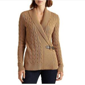 Lauren Ralph Lauren Tan Attached Stirrup Belt Closure Relaxed Cardigan Sz M